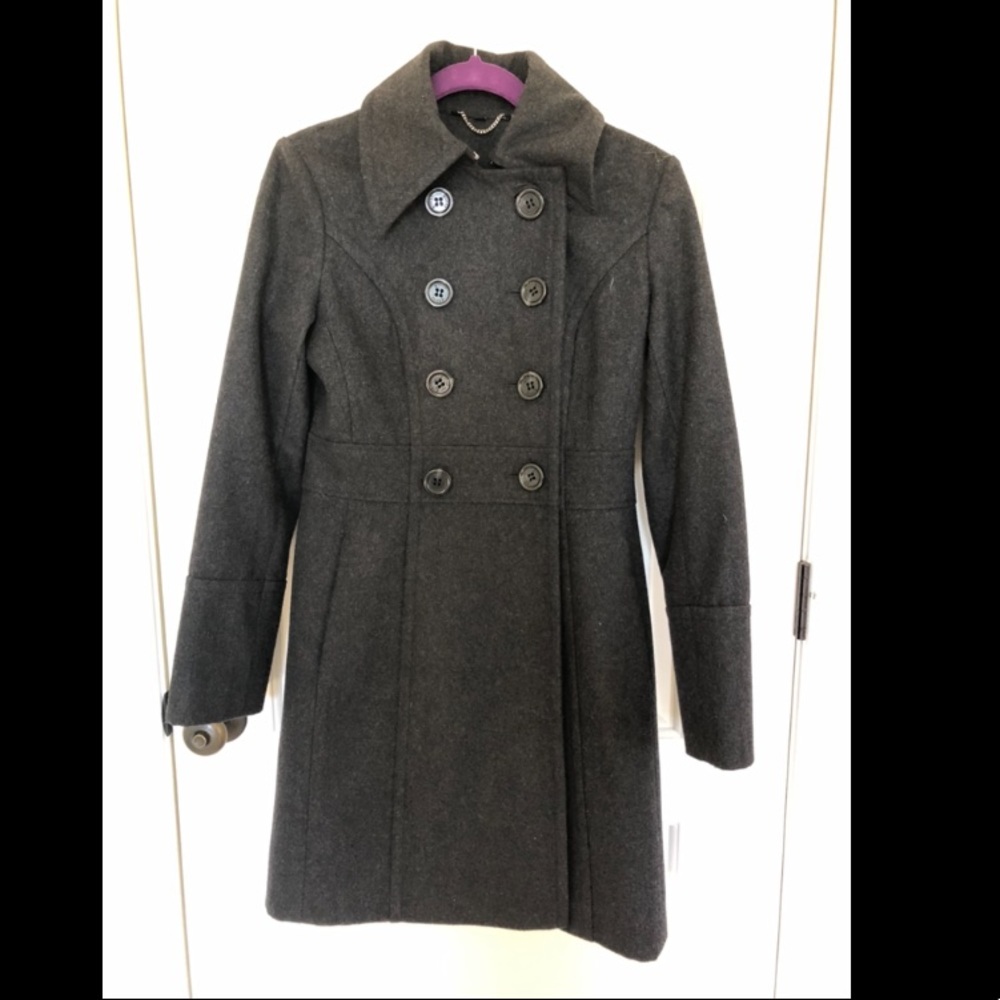 Guess NWOT Black/Charcoal Double-Breasted Peacoat